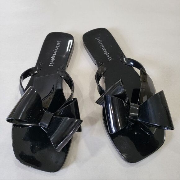 Jeffrey Campbell Woman’s Jelly Bow Black Flip Flop Flat Sandals Size 6 - Picture 1 of 6